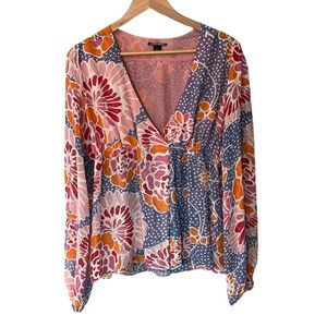 LUCKY BRAND VINTAGE 100% Silk Floral Flowy Kimino Top